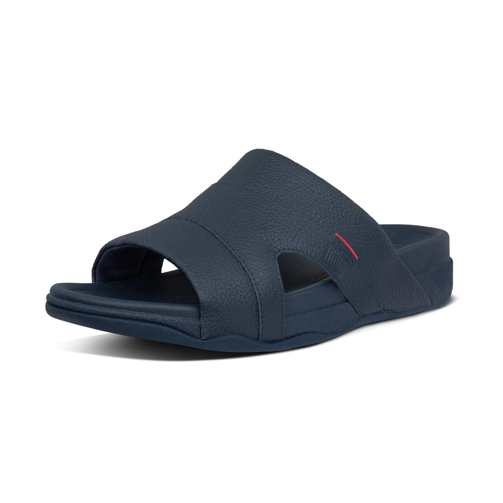 Fitflop Mens Slides - Freeway Leather Pool - Navy - 950-XRKMGI